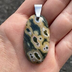 Ocean Jasper Oval Pendant Necklace